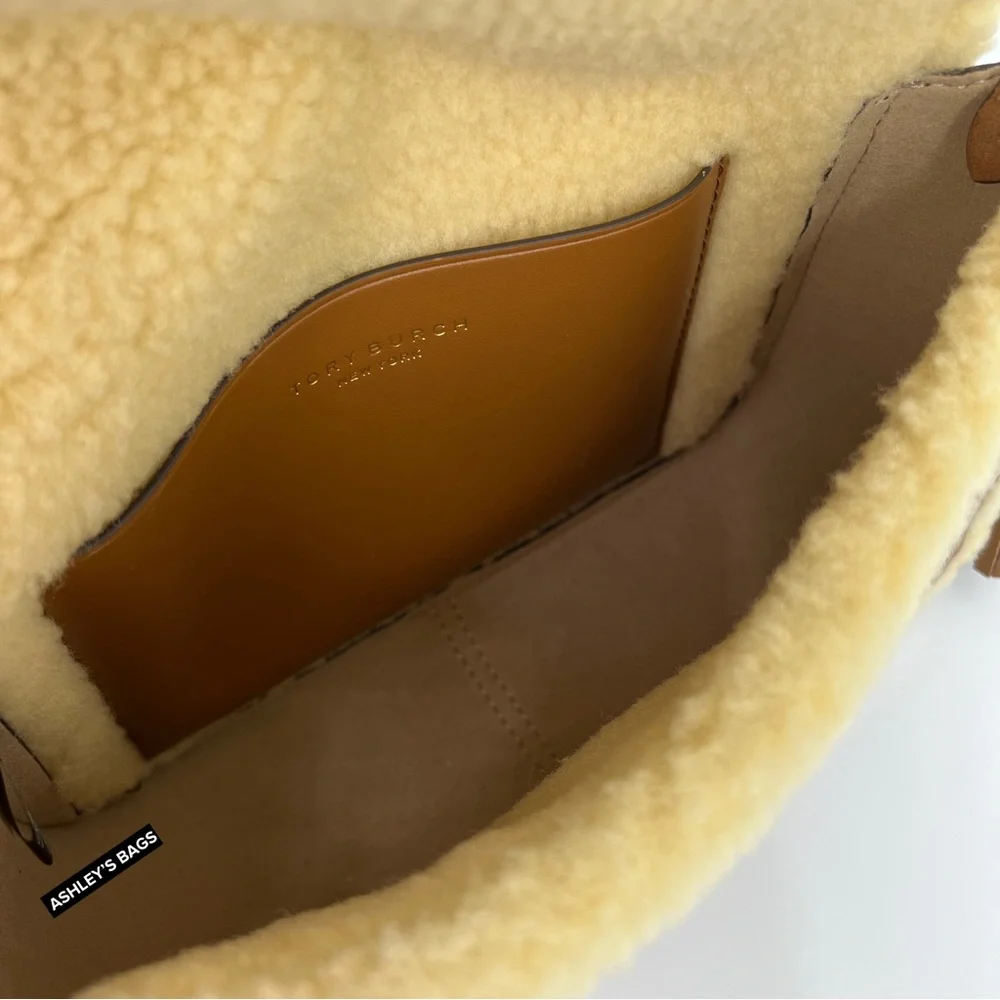 Tory Burch Thea Shearling Flap Crossbody In Moose Brown